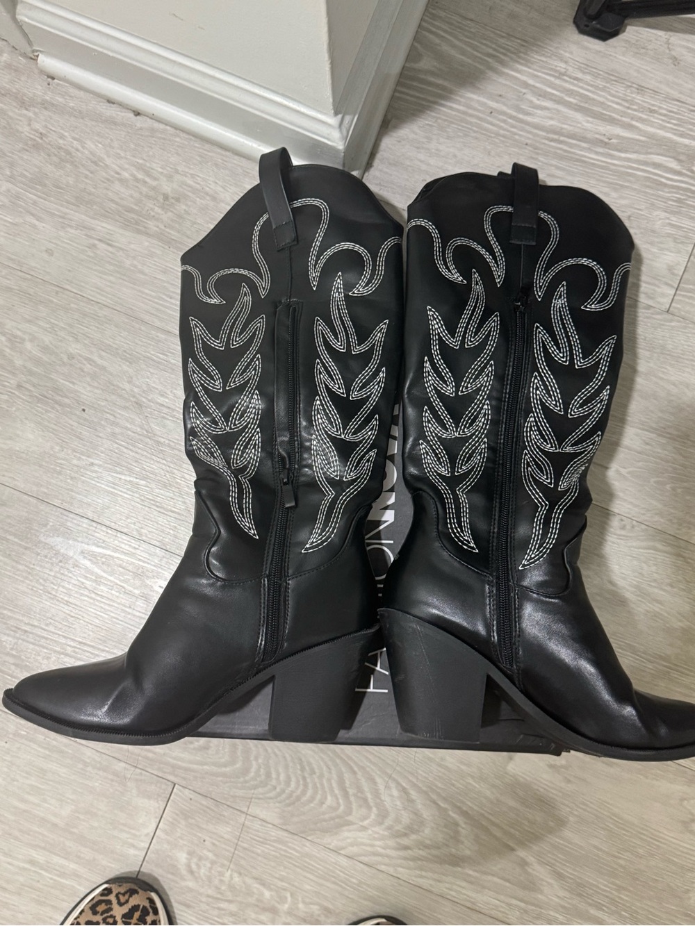 Fashion Nova Black Western Lace-Up Embroidered Boots